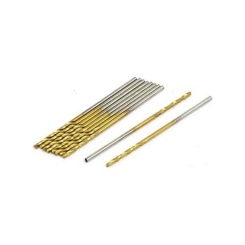 1mm Dia 35mm Length Titanium Plated 2-Flute Straight Shank Twist Drill Bit 10pcs