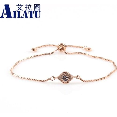 Ailatu Well-designed Micro Paved Cz Blue Eye Charm and High Quality Copper Bracelet for Lovers
