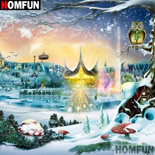 HOMFUN Full Square/Round Drill 5D DIY Diamond Painting "Snow house" 3D Diamond Embroidery Cross Stitch Home Decor A18845