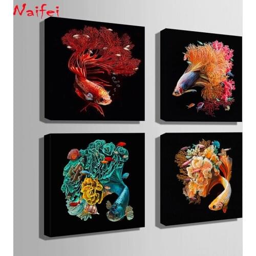 Handicrafts Diamond Embroidery Carp art Fish tail flower DIY Diamond Painting Fish view Cross Stitch Rhinestone Mosaic Decor