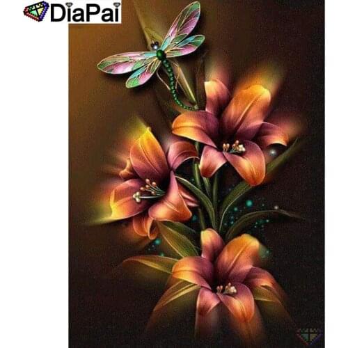 DIAPAI Diamond Painting 5D DIY 100% Full Square/Round Drill "Dragonfly flower" Diamond Embroidery Cross Stitch 3D Decor A24618