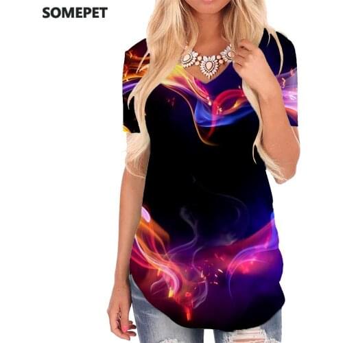 SOMEPET Love T Shirt Women Colorful T-shirts 3d Flame Funny T shirts Couples V-neck Tshirt Womens Clothing Hip hop Printed