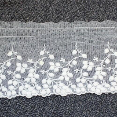 YACKALASI Cotton Lace Mesh Embroidered Appliqued White Soft Tulle Nylon Lace Fabrics Scalloped Sewing Apparel Trims Vintage 13CM