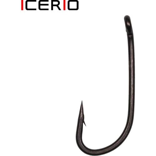 ICERIO 30PCS Long Shank Carp Fishing Hook Bent Eye Matte Black Pop-up Rig Fishhook
