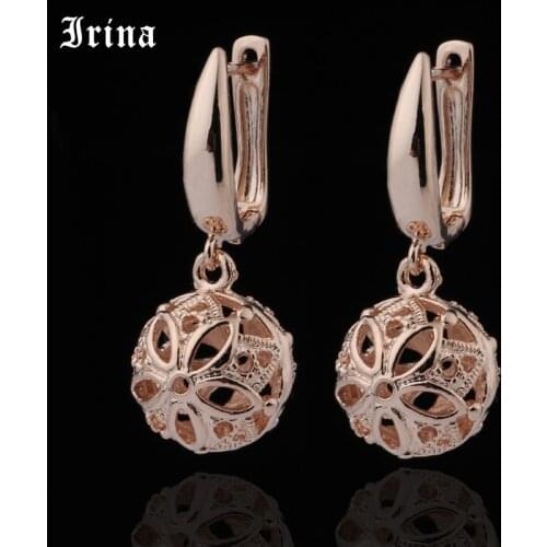 Irina The latest Vintage Earrings metal 585 Rose Gold Hollow Spherical Personality Earrings for Girls Wedding