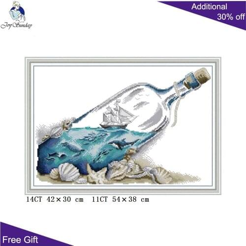 Joy Sunday Sea In A Bottle J493 14CT 11CT Counted and Stamped Home Decoration Sea Scenery Needlework Cross Stitch kits