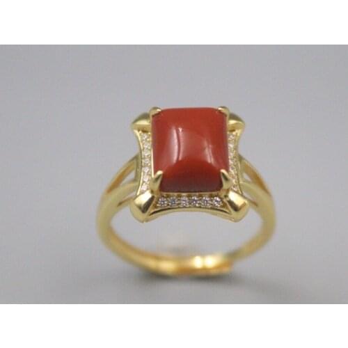 Pure 925 Sterling Silver Ring Lucky 14mm Width Zircon Red Agate Square Yellow Band Ring For Woman Man Gift