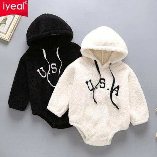 IYEAL Baby Boy Rompers Winter Warm Coat Outerwear Simple Casual Cotton Velvet Climbing Clothing And Hoodie Baby Girl Clothes