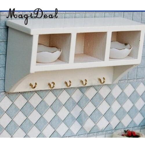 1:12 Scale Dolls house White Miniature Wood Kitchen Wall Rack Hanger Hooks Furniture Ornaments