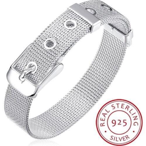 LEKANI Fashion Belt Design Pure 925 Sterling Silver Fine Jewelry Bracelet Top Quality 14mm Watch Chain Bangles For Man Gift