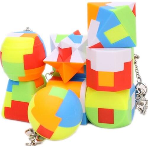 Mini Keychain Magic Cube Puzzle Toy 2x2x2 3x3x3 Trihedral Cylinder Pyramid Cubo Magico Educational Toy For Children Gift