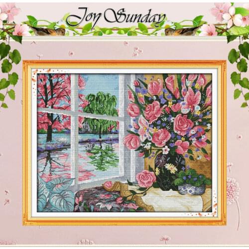Blossom Window Scenery Counted Pattern Cross Stitch 11CT printed 14CT Chinese Cross-Stitch Kits Home Decor Embroidery Needlework