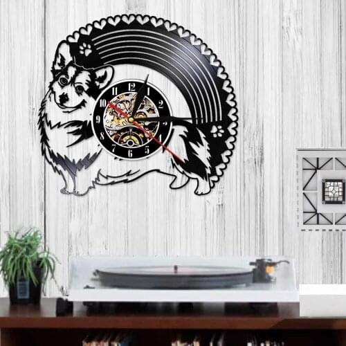 Pembroke Welsh Corgi With Love Hearts Vinyl Record Wall Clock Cardigan Corgy Black Vinyl LP Silent Movement Clock Dog Pet Gift