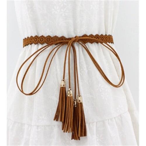 New Ladies Belts Fashion National Style Hollow Tassel Tie Strap Waist Chain Womens Waistband Dress Accessories