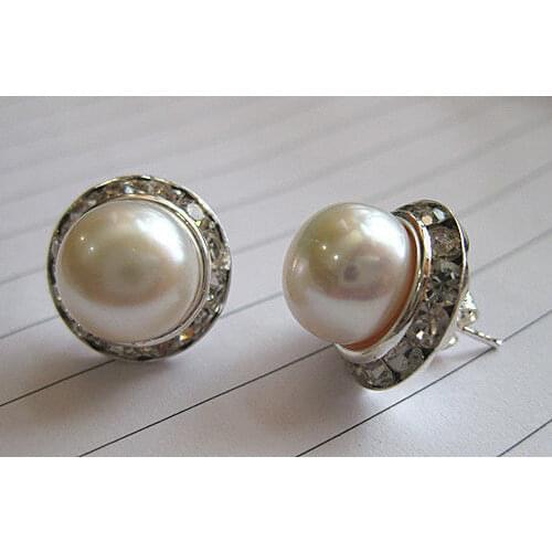 Wholesale Genuine cultued 9-10mm white pearl stud earring free shipping fashion jewelry