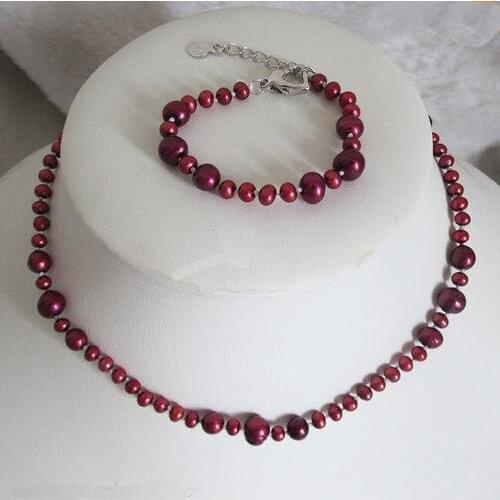 Handmade Natural Pearl Necklace Bracelet New Unique Pearls Jewellery AA 3-7MM Red Freshwater Pearl Jewelry Fine Women Gift