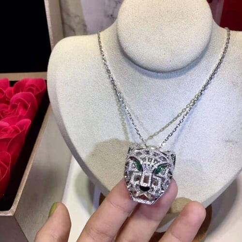 New Arrival Jet Cubic Zircon Leopard Animal Bridal necklace Jewelry Design Silver Color Jewelry For Women