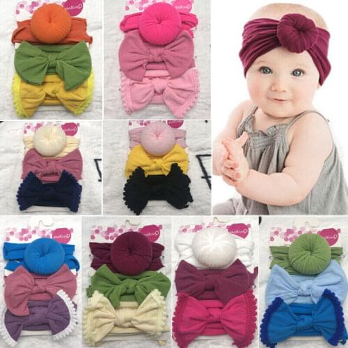 3pcs/Sets Girls Kids Baby Cotton Bow Hairband Headband Sweet Turban Knot Head Wrap