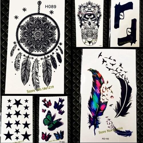 Sexy Non-Toxic Flash Dreamcatcher Tattoo Women Fake Black Henna Tattoo Stickers GH089 Dream Catcher FLower Feather Tattoos Paste