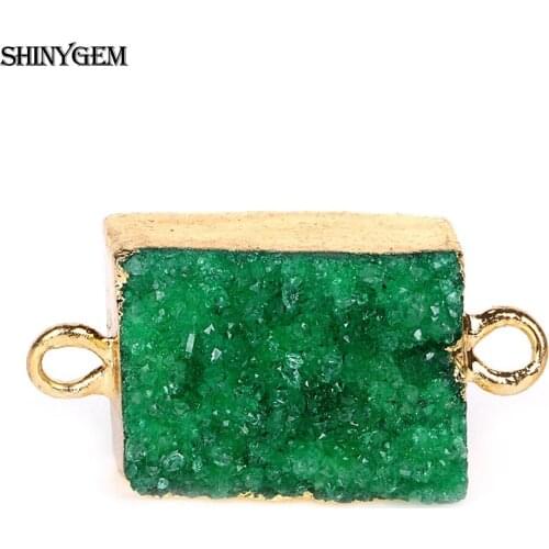 ShinyGem 15*30mm Rectangle Natural Crystal Druzy Connectors Charms Mineral Geode Stone For Women DIY Jewelry Making Earrings