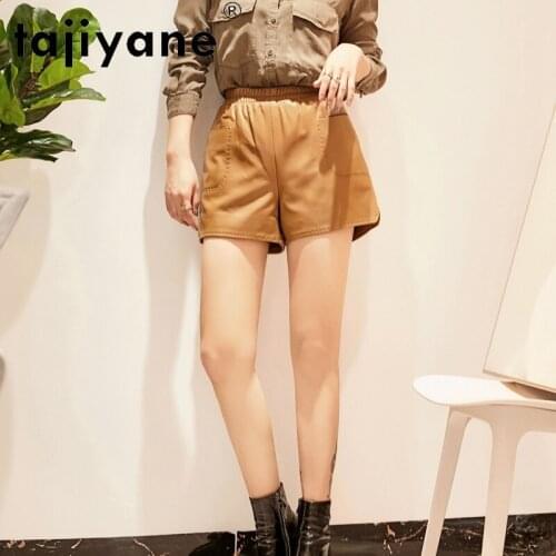 Summer Shorts Womens Real Sheepskin High Wasit Trousers Genuine Leather Shorts Female Clothing Spodenki Damskie TN2346