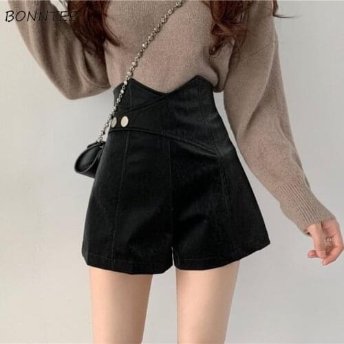 Shorts Women Abdomen Solid High Waist Fashionable Female Trousers PU Leather Trendy Chic Autumn All-match Korean Style Irregular