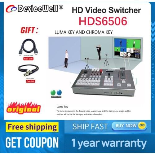 DeviceWell HDS6506 4+2 HD Video Switcher HDMI Cable - Compatible SDI mixer for New Media Live Youtube Ins TV Broadcasts pk atem