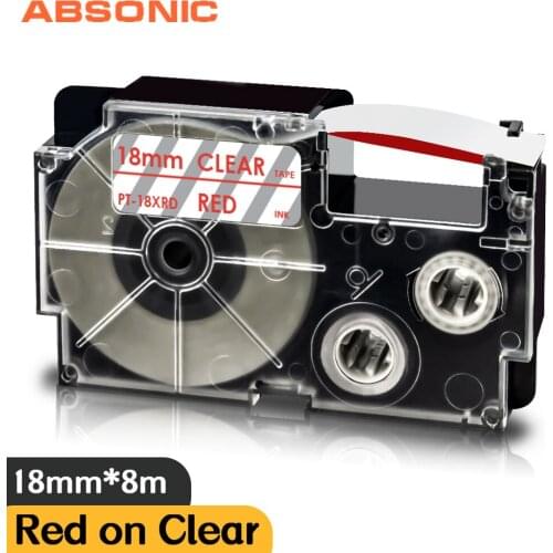XR-18XRD Label Tape Compatible Casio Printer Ribbon 18mm Sticker Red on Clear for Casio Label Maker KL-G2 KL-120 KL-130 Labeler