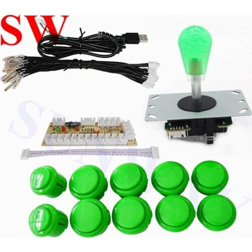 Green Arcade DIY Kit USB Encoder to PC Joystick With 10 Push Buttons for PC Mame Fight Stick & Raspberry Pi