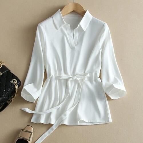 Women Summer Casual Turn-Down Collar Chiffon Blouse Camisa Feminina Three Quarter Sleeve Black White Ladies Shirt Plus Size 3XL