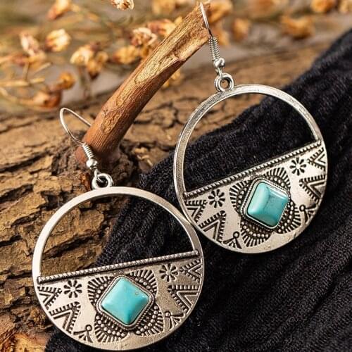 Silver color women earrings indian statement jewelry Big round alloy pendant vintage earrings for womens boho geometric earings