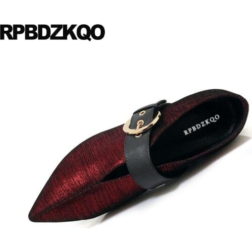 Strap thick metal fashion brand women shoes 2019 size 33 runway suede 4 34 top quality pointed toe red genuine leather low heels