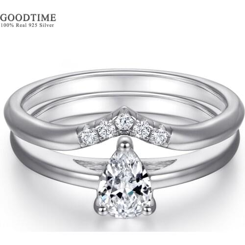 Luxury Women Ring Set Pure 100% 925 Sterling Silver Waterdrop Zircon Wedding Engagement Bride Ring Jewelry Accessories