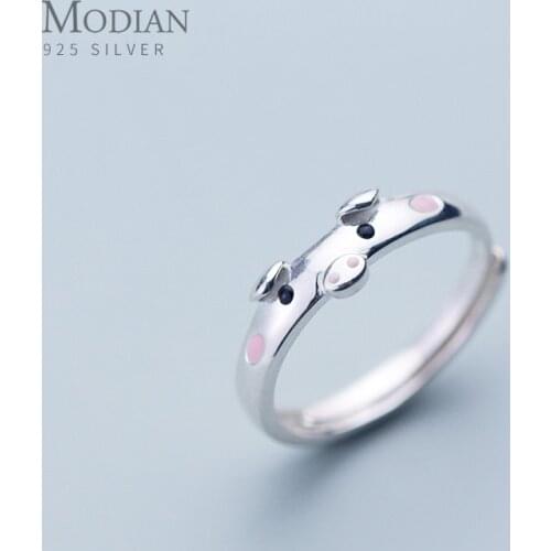Modian Fashion Animal Free size Ring for Women Colorful Enamel Cute Little Pig Sterling Silver 925 Ring Fine Jewelry 2020 Design