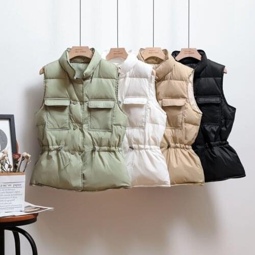 Winter Warmer Short Down Vest Jackets Women Sleeveless Korean Fashion Gilet Coat White Black Casual Slim Waistcoat Chaleco Mujer