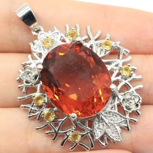48x34mm Anniversary Long Big Heavy 14.5g Created Aquamarine Golden Citrine For Ladies Engagement 925 Sterling Silver Pendant
