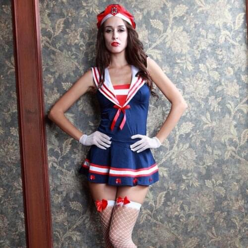 5pcs Hat \white Gloves\stockings\thong Navy Uniform Women Sexy Sailor Costume Halloween Role Playing Carnival Party Costume