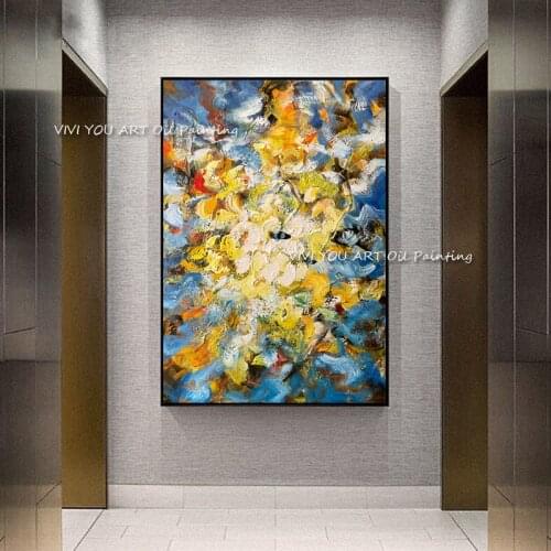 Abstract Colorful Orange Blue Oil Painting 100% Handmade On Canvas Plant Wall Art Painting Picture For Bedroom Home Decoration