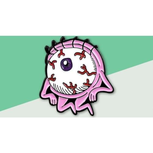 Pink "Eye on you" Brooch Red Bloodshot Eyeball Long Eyelashes Cartoon Denim Leather Backpack Halloween Pin Family Gifts