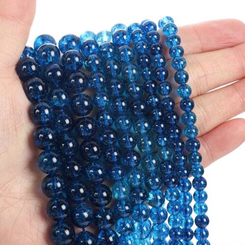Natural Stone Beads Blue Quartz Crystal Charm Round Loose Beads for Jewelry Making Needlework Bracelet DIY Strand 4-12 MM