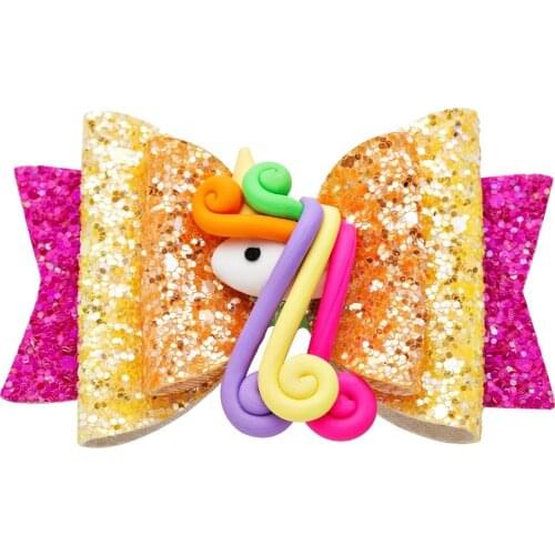 3.5'' Women Baby Girl Unicorn Glitter Hair Bow Kids Hairpins Hair Clip For Children Hair Accessories Toddler Headwear