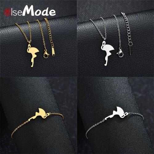 ELSEMODE Noble Flamingo Choke Pendant Necklace Jewelry Stainless Steel Animal подвески Bracelets For Women Children Gifts