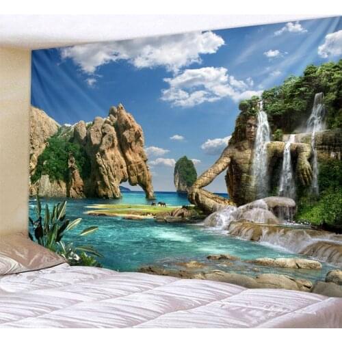 Fantasy landscape tapestry starry sky moon night tapestry living room bedroom bohemian psychedelic art deco background