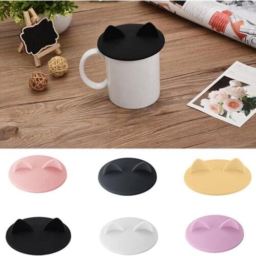 1PC Cute Cat Ear Silicone Cup Cover Heat-Resistant Dustproof Coffee Cup Lid Leakproof Sealed Lids Cap Reusable Glass Mug Cup Cap