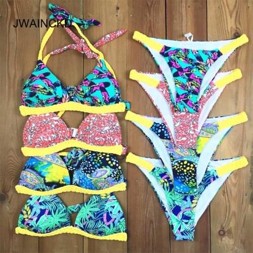 JWAINCKD Floral Print Bikini Set New Swimwear Women Swimsuit Female Halter Beach Bathing Suit Maillot De Bain Biquini Colorful