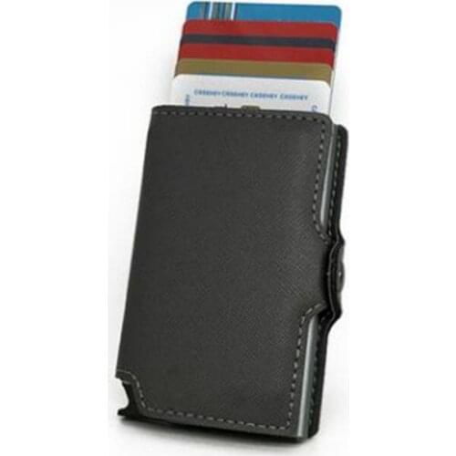 New 2019 Business Men Metal Single Credit Card Holder ID Card Cash Organization Slim Leather RFID Blocking Wallet Aluminum Case