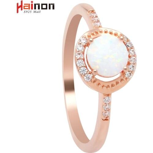 Beautiful Cute Simple Round Jewelry White Fire Opal Zircon Champagne Gold Color Ring For Women Wholesale