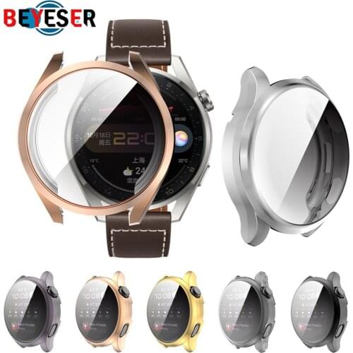 TPU Soft Shell Full Glass Screen Protector Case Frame For Huawei Watch 3 / Watch 3 Pro Smartwatch 3pro Protective Bumper Cover