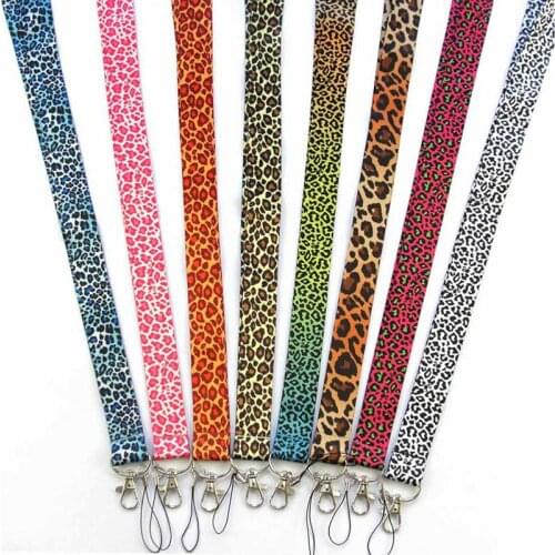 One Nylon 8 Colors Leopard Key Lanyard Cheetah ID Badge Holders Animal Phone Neck Straps With Keyring