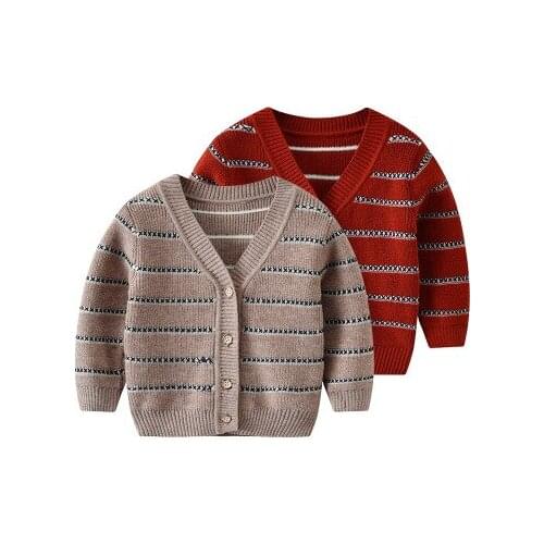 2020 New Boys Cardigan British Style Kids Girls Striped Contrast Color V-neck Knit Jacket Baby Wool Jacket Toddler Cardigan Coat